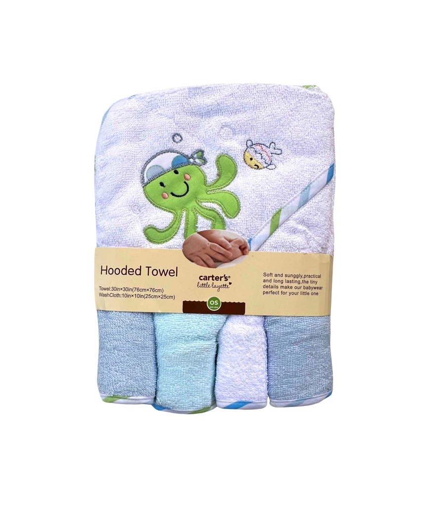 Hooded towel with washcloth